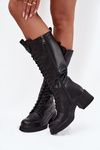 Leather Lace-up Platform Boots Insulated Vinceza 66804 Black