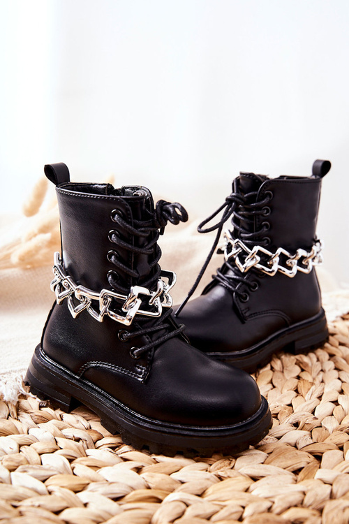Children's Boots With Chain Black Moci
