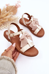 Sandałki Dziecięce Lakier Kokarda Beżowe Netina 23DZ35-5816