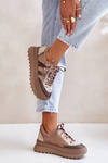 Sneakersy Damskie Skóra Naturalna Platforma Ciemnobeżowe Maciejka 06562-10