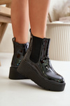 Black Wloedia women's patent leather ankle boots with platform and wedge heel