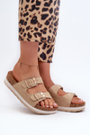 Women's Platform Sandals with Buckles Eco-Suede Beige Ursila