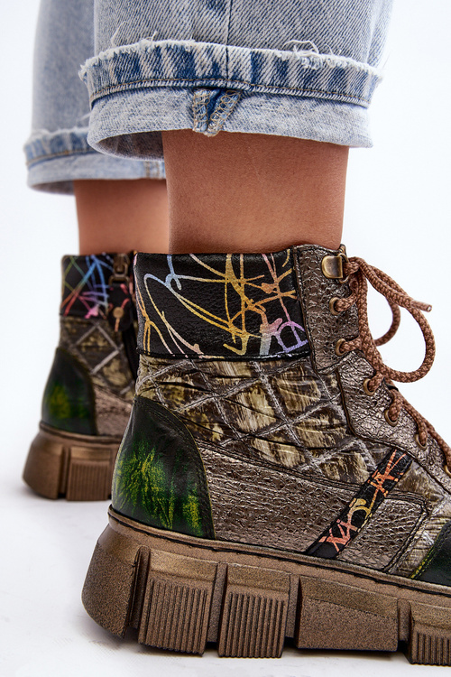 Botki Damskie Wzorzyste Skóra Oliwkowe Maciejka 06145-24