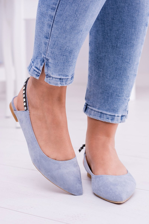 Lu Boo Blue Suede Ballerinas Pointed Zirconia Ballerinas Macron