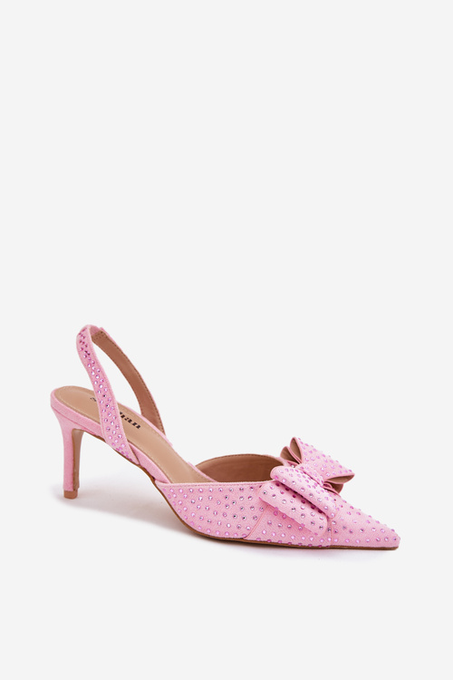 Embellished Heels With Open Back And Bow Pink Nilandriela