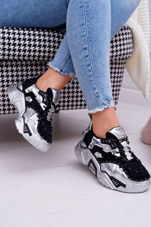 Damskie Sportowe Obuwie Big Star by Daniel Lopez Czarno Srebrne FF274A527