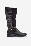 Insulated boots on a flat heel with a decorative buckle black Leatharia
