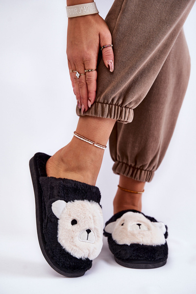 Women's Fur Slippers With Teddy Black Solly
