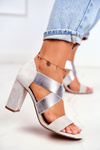 Eleganckie Wsuwane Sandały Na Słupku Szaro-Srebrne Varina 