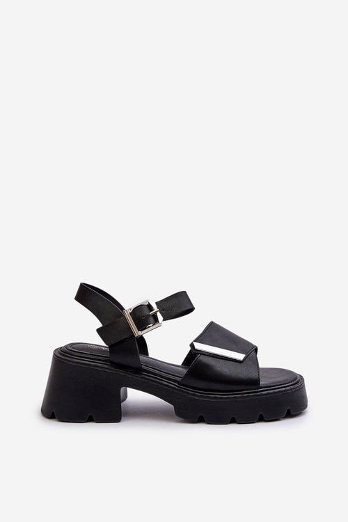 Sandały Na Platformie I Obcasie Eko Skórzane Czarne Vinceza 36257