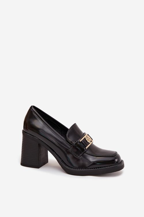 Women's Low Shoes on Heel with Gold Detail Black Privelle