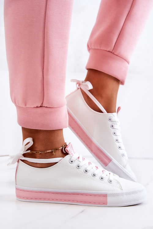 Women's Leather Sneakers White and Pink Mikayla