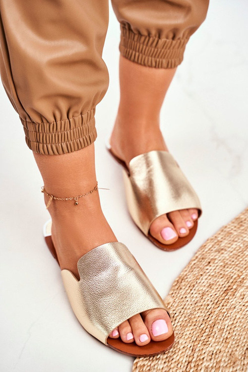 Women's Flat Gold Flip Flops Mimios