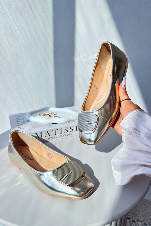 Women's Eco Leather Ballerina Flats with Gold Embellishment Edoslli