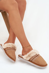 Women's slippers with fur and embroidery Camel Devianne