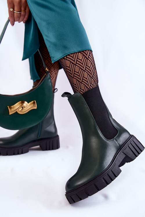 Leather Women's Boots On The Platform Green Bente