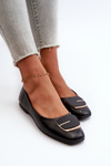 Women's Eco Leather Ballerina Flats with Decoration Black Edoslli