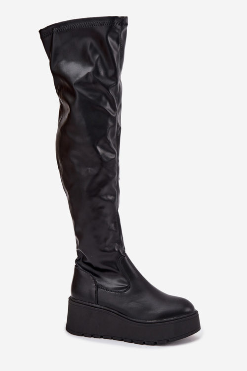 Knee High Women's Boots On Platform With Delicate Wedge Black Lydira
