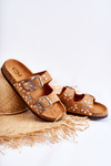 Suede Slippers With Rhinestones Brown Dalvio