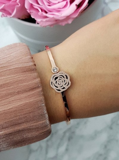 Women's Bracelet Steel Flower Pink Gold FlowerTail