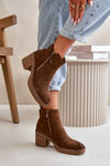 Lined Women's Boots with Block Heel in Faux Suede Dark Brown Velarilla