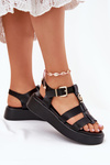Women Sandals On Platform With Gold Detail Black Fevire