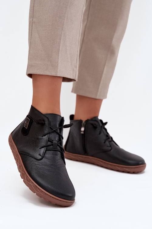 Leather Women's Barefoot Shoes with Decorative Detail Zazoo 30072 Black