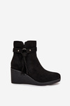 Insulated women's ankle boots with wedge with fringes Black Olivarae