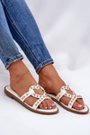 Embellished Flat Women's Slippers White Adivrae