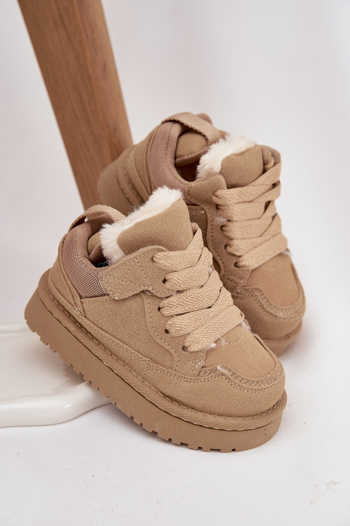 Sneakersy Dziecięce Ocieplane Futerkiem Beżowe Mireen