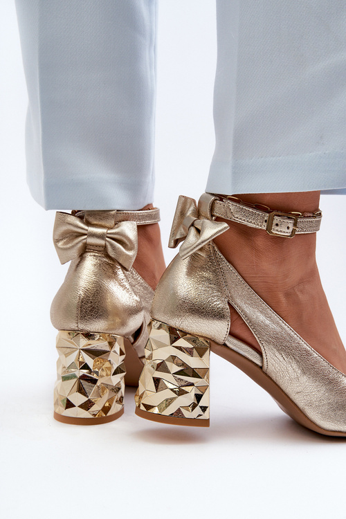 Czółenka Damskie Skórzane Kokardka Złote Maciejka 05059-25