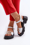 White Women's Leather Sandals with Gold Decoration Vinceza 7910