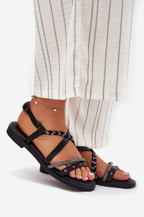 Flat Sandals With Decorative Straps Vinceza 17379 Black
