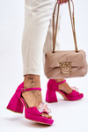 Fashionable Sandals With Crystals On Chunky Heels Fuchsia Garrett