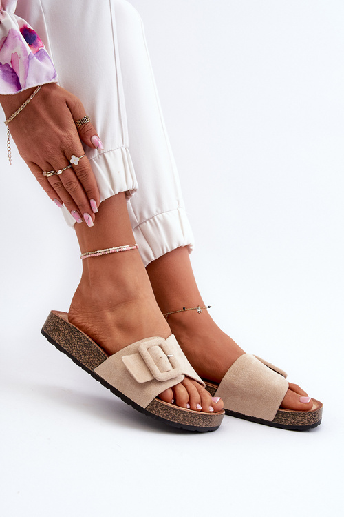 Women's Beige Eco Suede Sandals with Buckle Laeltia
