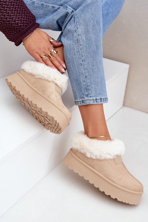 Śniegowce Z Futerkiem Eko Zamszowe Na Platformie Jasnobeżowe Neathoria