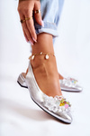 Leather Ballerinas On High Heels With Decoration Silver Elena
