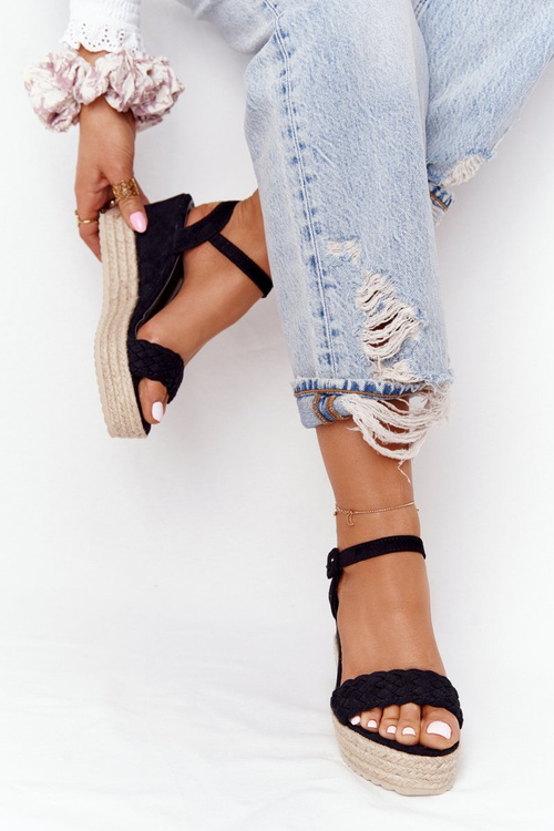 Wedge Sandals With Braids Black Baleary