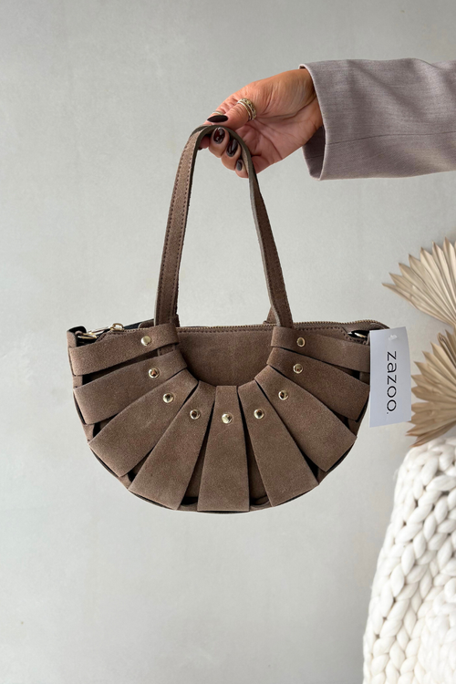 Skórzana Zamszowa Torebka Beżowa Marivane