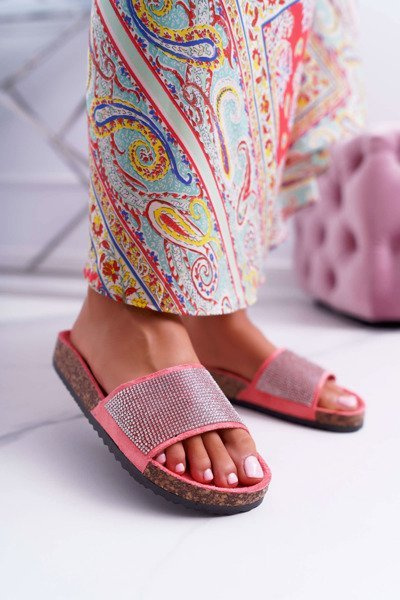 Women's Cork Flip Flops With Crystals Coral Do It!