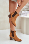 Chunky Heeled Ankle Boots Made of Eco Suede Camel Sinirae