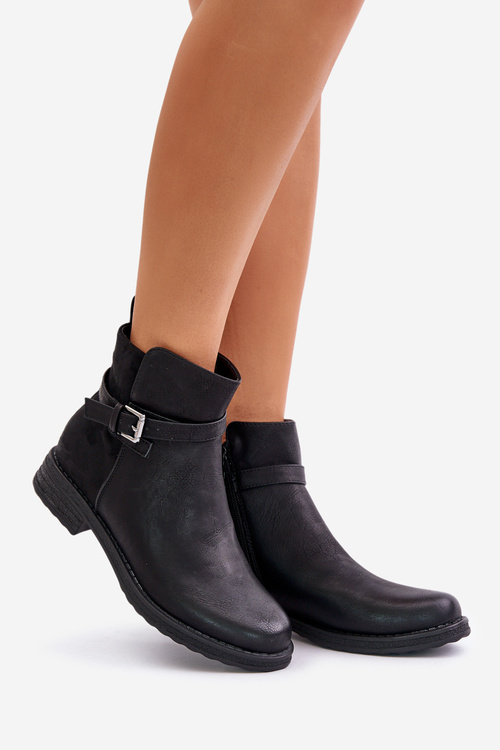 Insulated Ankle Boots On Flat Heel With Strap Black Sabamessa