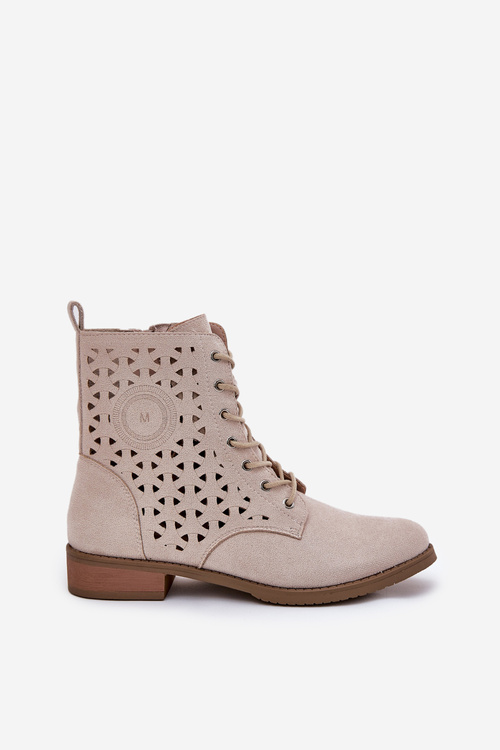 Boots With Perforated Pattern With Zip Light Beige Serfina