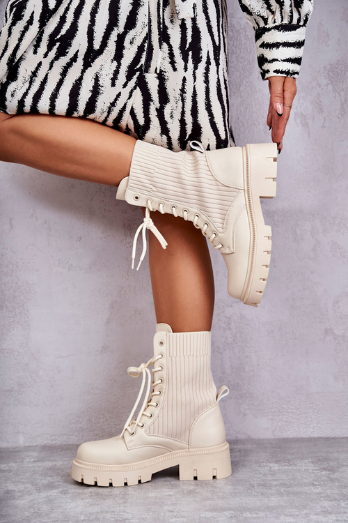 Women's Workers Boots With Socks Beige Abigail