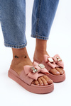Women's Slippers with Bow and Teddy Bear Pink Katterina