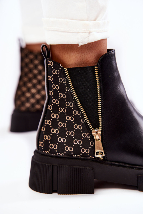 Women's Leather Boots With A Decorative Zipper Black Lorra