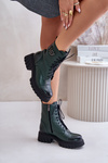 Zazoo 60486 Leather Ankle Boots Workwear Insulated Dark Green
