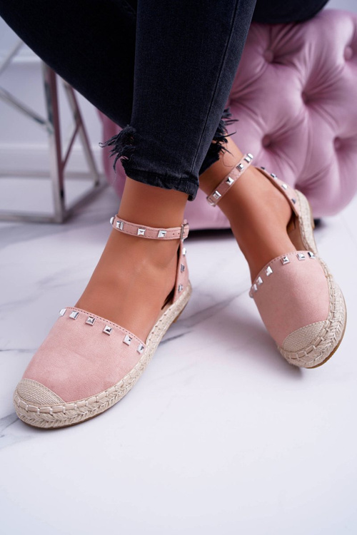 Pink Suede Espadrilles Ballerinas with Studs Tatiana