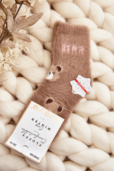 Brown Children's Furry Socks with Bears