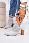 Openwork Boots On A Block Heel Light Grey Michelle